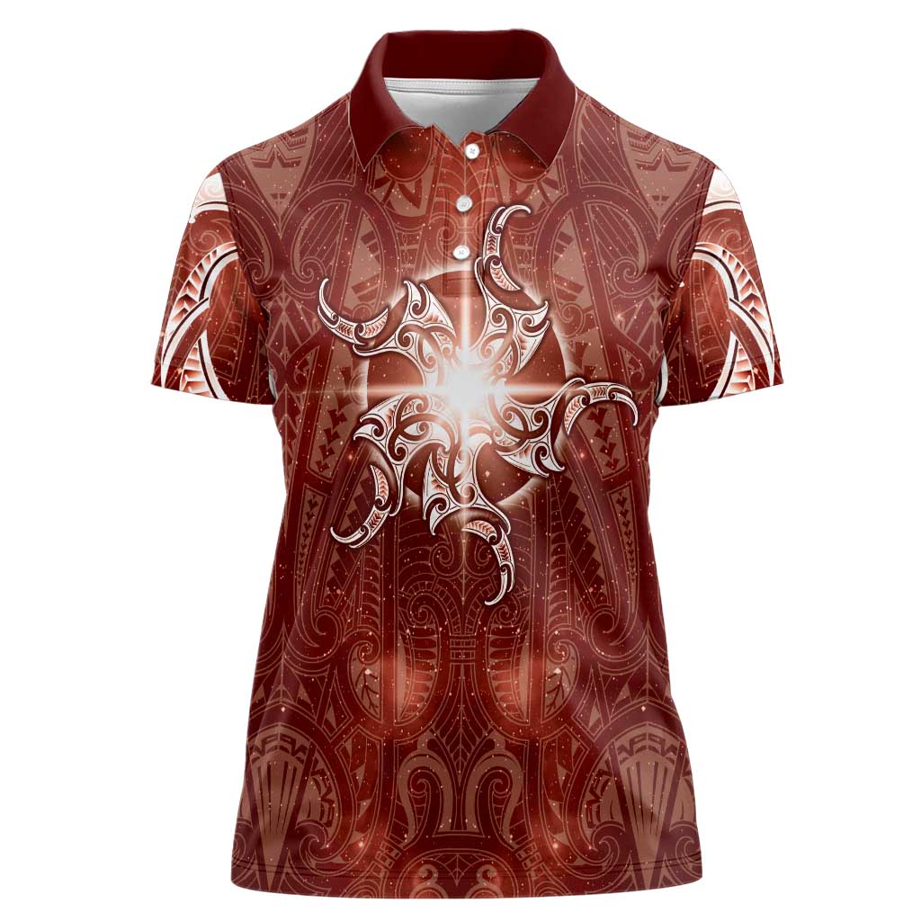 New Zealand Matariki Pohutukawa Women Polo Shirt Maori Moko Red Galaxy LT05 Female Red - Polynesian Pride