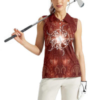 New Zealand Matariki Pohutukawa Women Sleeveless Polo Shirt Maori Moko Red Galaxy LT05 - Polynesian Pride
