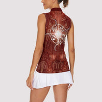 New Zealand Matariki Pohutukawa Women Sleeveless Polo Shirt Maori Moko Red Galaxy LT05 - Polynesian Pride