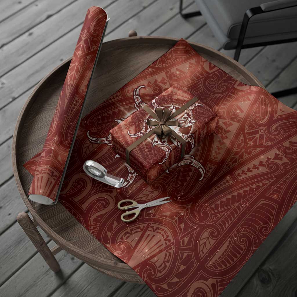 New Zealand Matariki Pohutukawa Wrapping Paper Maori Moko Red Galaxy