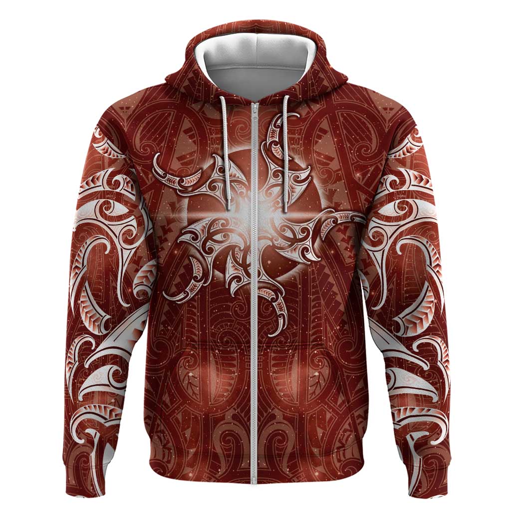 New Zealand Matariki Pohutukawa Zip Hoodie Maori Moko Red Galaxy