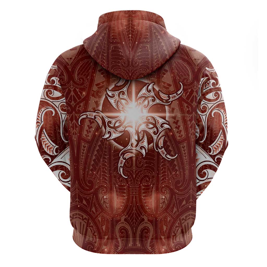 New Zealand Matariki Pohutukawa Zip Hoodie Maori Moko Red Galaxy