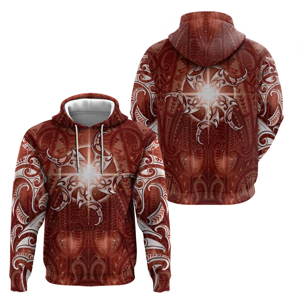 New Zealand Matariki Pohutukawa Zip Hoodie Maori Moko Red Galaxy
