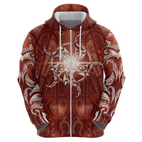 New Zealand Matariki Pohutukawa Zip Hoodie Maori Moko Red Galaxy