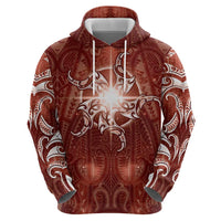 New Zealand Matariki Pohutukawa Zip Hoodie Maori Moko Red Galaxy