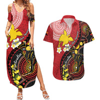 Papua New Guinea And Australia Aboriginal Couples Matching Summer Maxi Dress and Hawaiian Shirt Bird Of Paradise And Kangaroo Together LT05 Red - Polynesian Pride