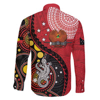Papua New Guinea And Australia Aboriginal Family Matching Long Sleeve Bodycon Dress and Hawaiian Shirt Bird Of Paradise And Kangaroo Together LT05 - Polynesian Pride