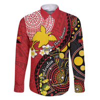 Papua New Guinea And Australia Aboriginal Family Matching Mermaid Dress and Hawaiian Shirt Bird Of Paradise And Kangaroo Together LT05 Dad's Shirt - Long Sleeve Red - Polynesian Pride