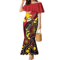 Papua New Guinea And Australia Aboriginal Family Matching Mermaid Dress and Hawaiian Shirt Bird Of Paradise And Kangaroo Together LT05 Mom's Dress Red - Polynesian Pride