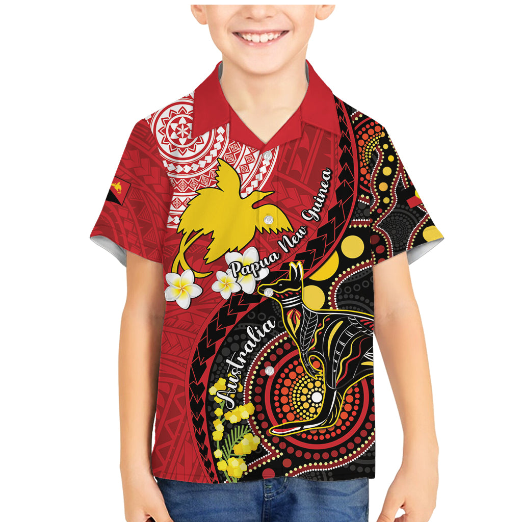 Papua New Guinea And Australia Aboriginal Family Matching Mermaid Dress and Hawaiian Shirt Bird Of Paradise And Kangaroo Together LT05 Son's Shirt Red - Polynesian Pride