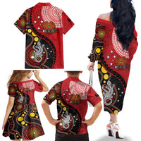 Papua New Guinea And Australia Aboriginal Family Matching Off The Shoulder Long Sleeve Dress and Hawaiian Shirt Bird Of Paradise And Kangaroo Together LT05 - Polynesian Pride