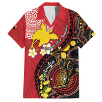 Papua New Guinea And Australia Aboriginal Family Matching Off The Shoulder Long Sleeve Dress and Hawaiian Shirt Bird Of Paradise And Kangaroo Together LT05 Dad's Shirt - Short Sleeve Red - Polynesian Pride