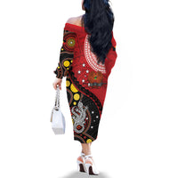 Papua New Guinea And Australia Aboriginal Family Matching Off The Shoulder Long Sleeve Dress and Hawaiian Shirt Bird Of Paradise And Kangaroo Together LT05 - Polynesian Pride