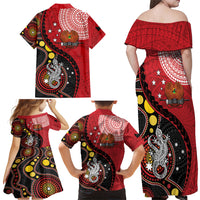 Papua New Guinea And Australia Aboriginal Family Matching Off Shoulder Maxi Dress and Hawaiian Shirt Bird Of Paradise And Kangaroo Together LT05 - Polynesian Pride