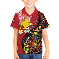 Papua New Guinea And Australia Aboriginal Family Matching Off Shoulder Maxi Dress and Hawaiian Shirt Bird Of Paradise And Kangaroo Together LT05 Son's Shirt Red - Polynesian Pride