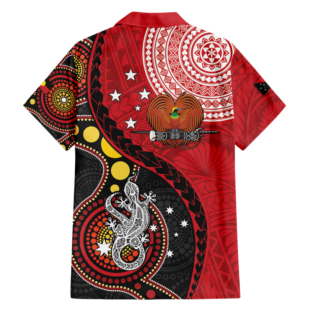 Papua New Guinea And Australia Aboriginal Family Matching Off Shoulder Short Dress and Hawaiian Shirt Bird Of Paradise And Kangaroo Together LT05 - Polynesian Pride