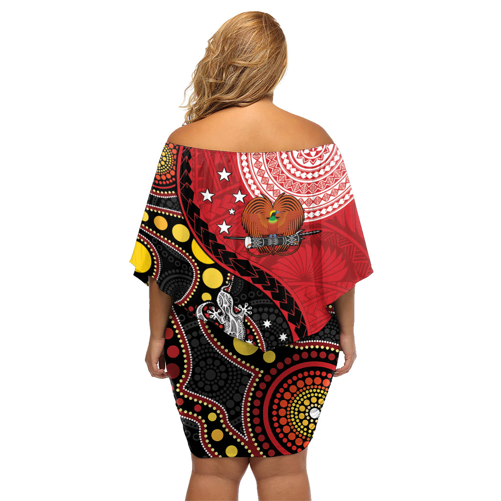 Papua New Guinea And Australia Aboriginal Family Matching Off Shoulder Short Dress and Hawaiian Shirt Bird Of Paradise And Kangaroo Together LT05 - Polynesian Pride