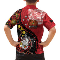 Papua New Guinea And Australia Aboriginal Family Matching Short Sleeve Bodycon Dress and Hawaiian Shirt Bird Of Paradise And Kangaroo Together LT05 - Polynesian Pride