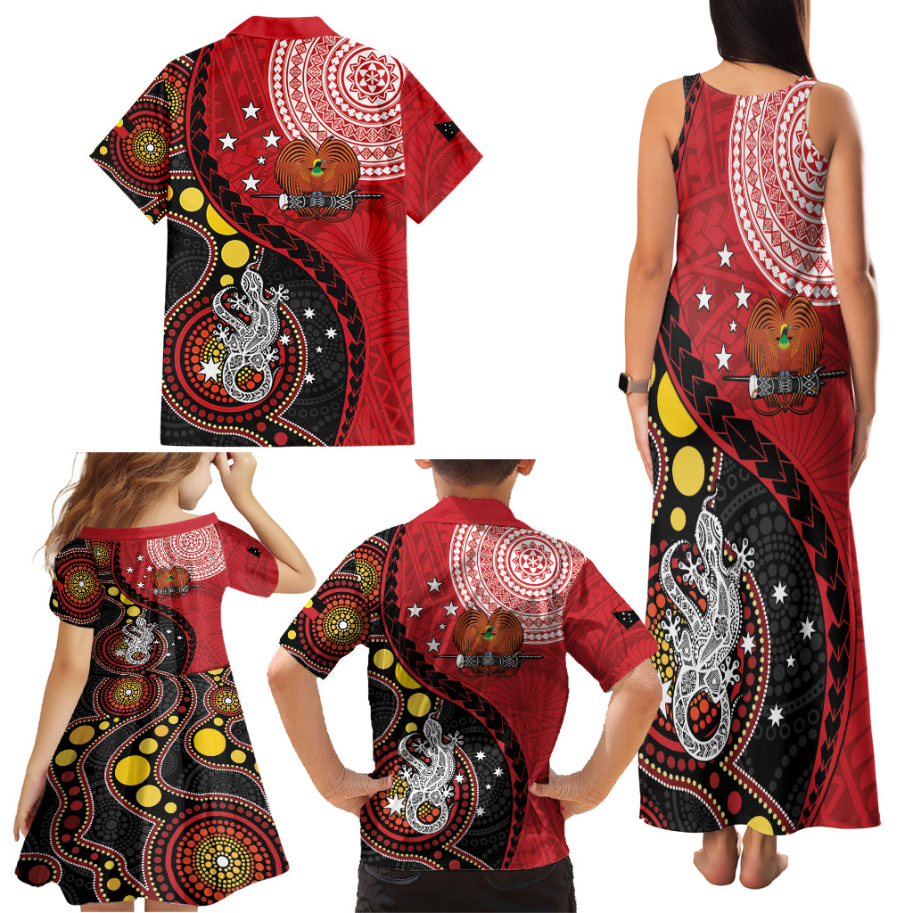 Papua New Guinea And Australia Aboriginal Family Matching Tank Maxi Dress and Hawaiian Shirt Bird Of Paradise And Kangaroo Together LT05 - Polynesian Pride