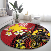 Papua New Guinea And Australia Aboriginal Round Carpet Bird Of Paradise And Kangaroo Together LT05 - Polynesian Pride