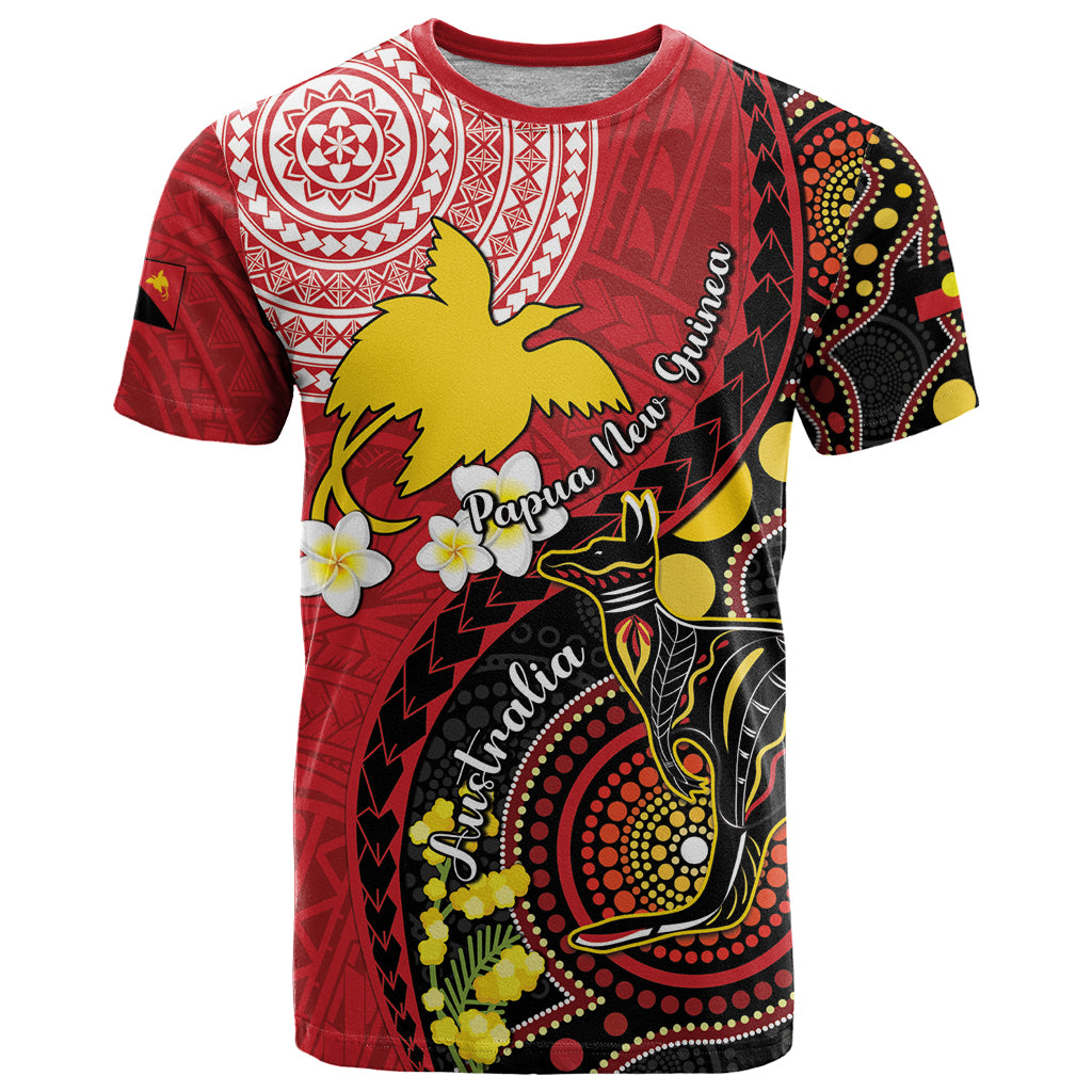 Papua New Guinea And Australia Aboriginal T Shirt Bird Of Paradise And Kangaroo Together
