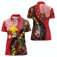 Papua New Guinea And Australia Aboriginal Women Polo Shirt Bird Of Paradise And Kangaroo Together LT05 - Polynesian Pride