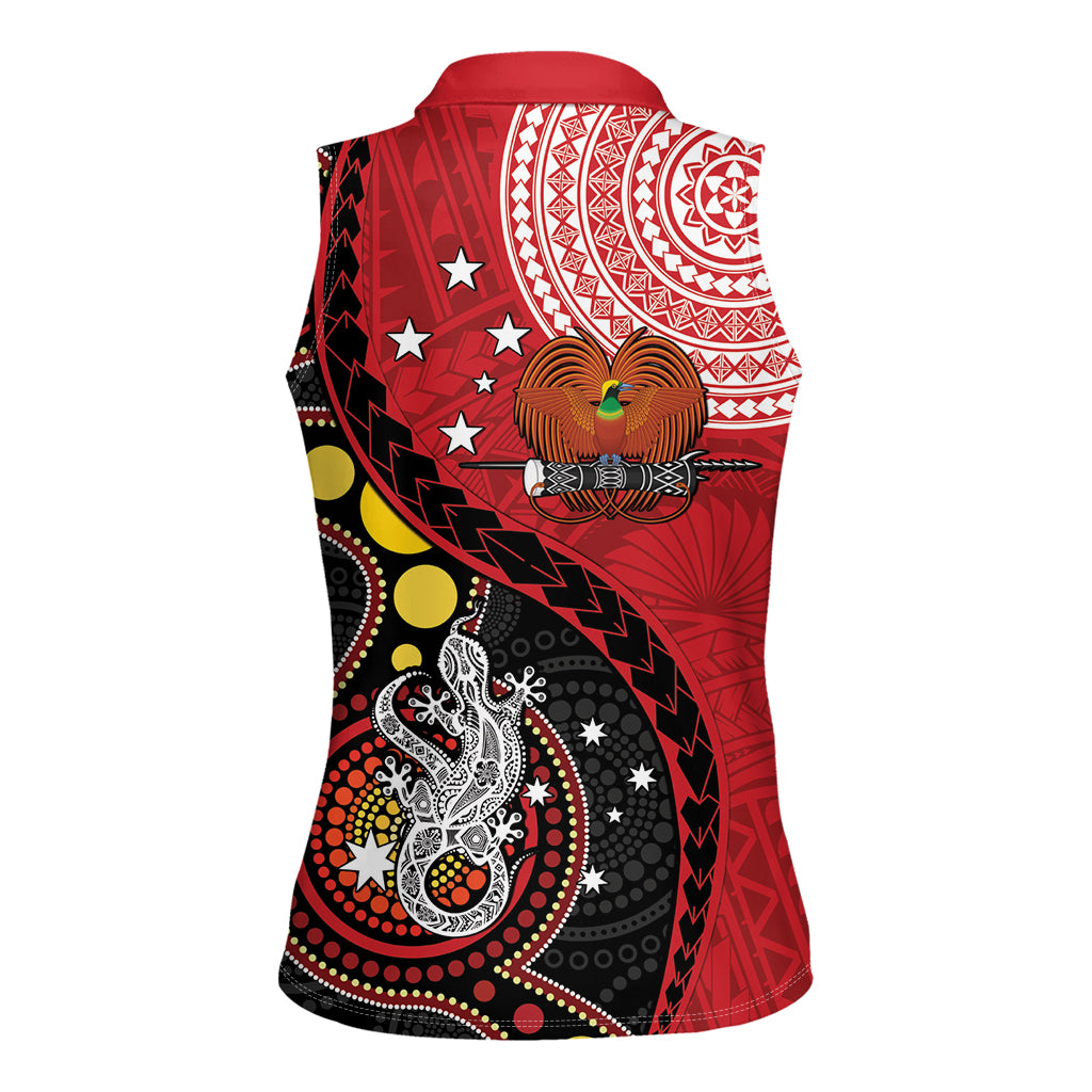 Papua New Guinea And Australia Aboriginal Women Sleeveless Polo Shirt Bird Of Paradise And Kangaroo Together LT05 - Polynesian Pride