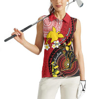 Papua New Guinea And Australia Aboriginal Women Sleeveless Polo Shirt Bird Of Paradise And Kangaroo Together LT05 - Polynesian Pride