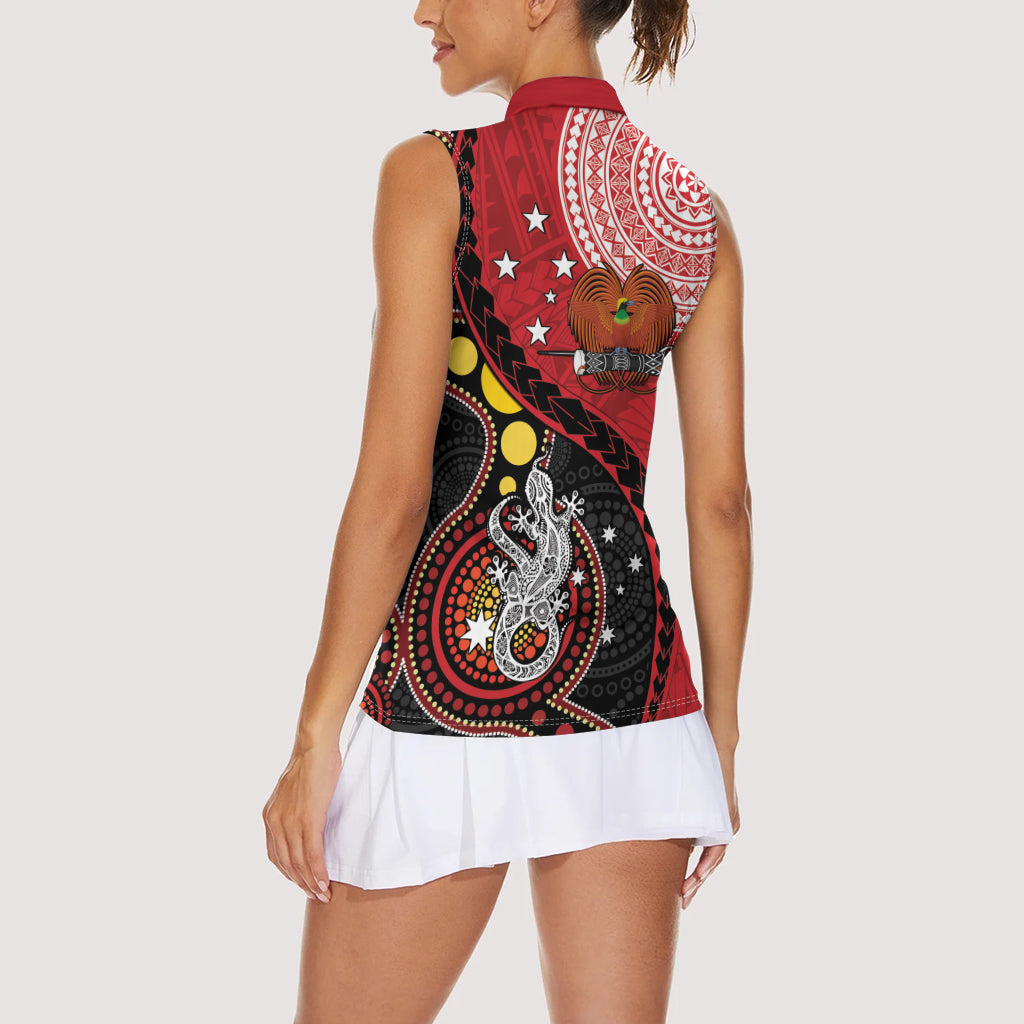 Papua New Guinea And Australia Aboriginal Women Sleeveless Polo Shirt Bird Of Paradise And Kangaroo Together LT05 - Polynesian Pride