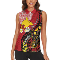 Papua New Guinea And Australia Aboriginal Women Sleeveless Polo Shirt Bird Of Paradise And Kangaroo Together LT05 - Polynesian Pride