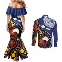 Samoa And Australia Together Couples Matching Mermaid Dress and Long Sleeve Button Shirt Aboriginal Mix Polynesian