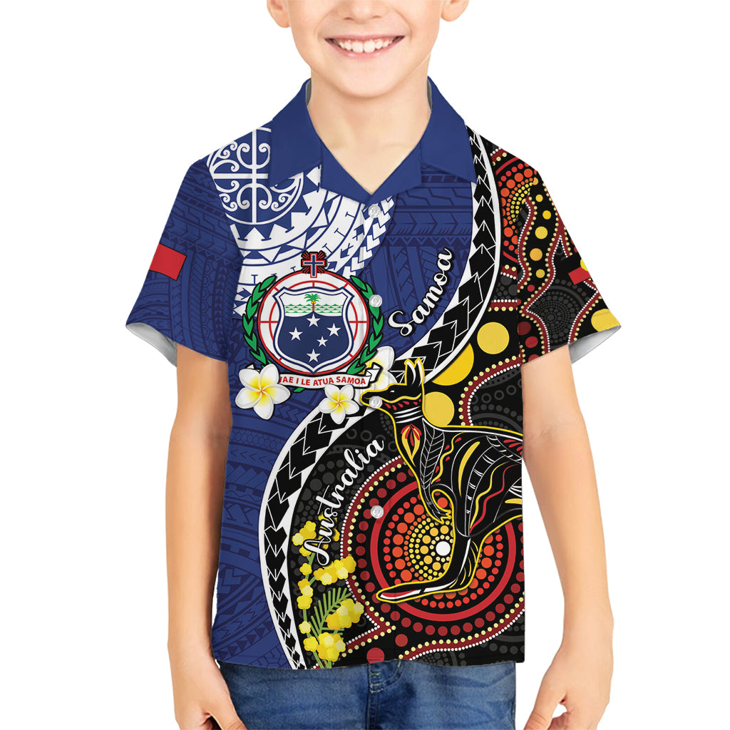 Samoa And Australia Together Family Matching Off Shoulder Short Dress and Hawaiian Shirt Aboriginal Mix Polynesian