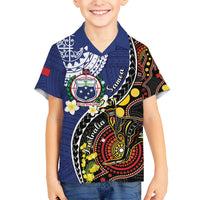 Samoa And Australia Together Family Matching Off Shoulder Short Dress and Hawaiian Shirt Aboriginal Mix Polynesian