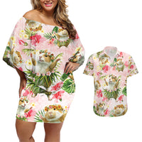Hawaii Guinea Hula Pig Couples Matching Off Shoulder Short Dress and Hawaiian Shirt Funny Tropical Style