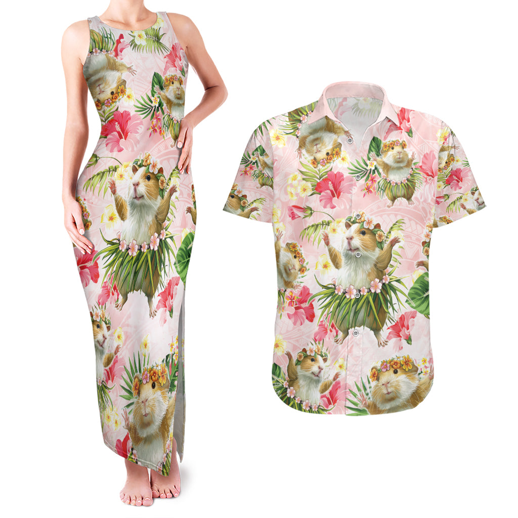 Hawaii Guinea Hula Pig Couples Matching Tank Maxi Dress and Hawaiian Shirt Funny Tropical Style