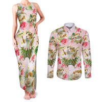 Hawaii Guinea Hula Pig Couples Matching Tank Maxi Dress and Long Sleeve Button Shirt Funny Tropical Style