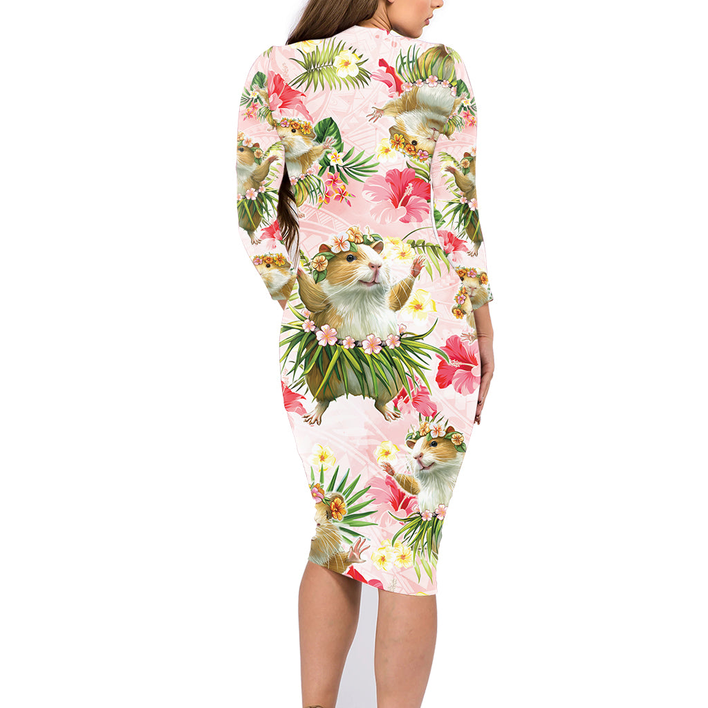 Hawaii Guinea Hula Pig Family Matching Long Sleeve Bodycon Dress and Hawaiian Shirt Funny Tropical Style