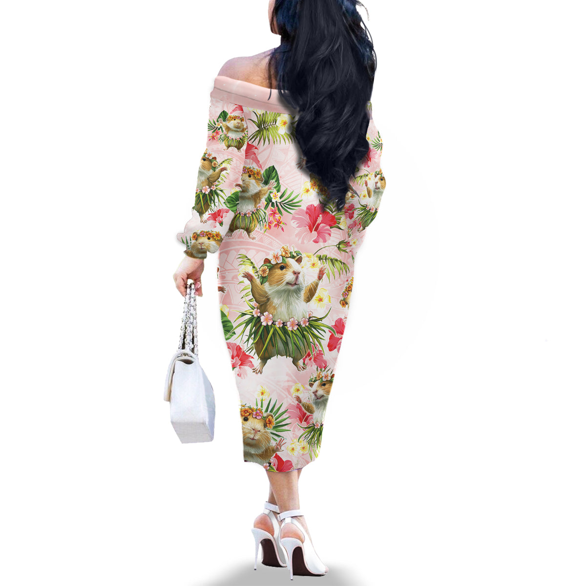 Hawaii Guinea Hula Pig Family Matching Off The Shoulder Long Sleeve Dress and Hawaiian Shirt Funny Tropical Style LT05 - Polynesian Pride