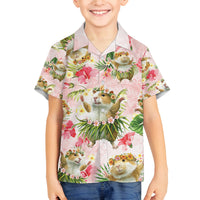 Hawaii Guinea Hula Pig Family Matching Off The Shoulder Long Sleeve Dress and Hawaiian Shirt Funny Tropical Style LT05 Son's Shirt Pink - Polynesian Pride