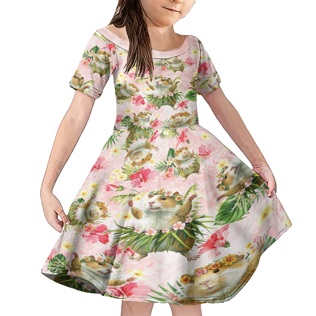 Hawaii Guinea Hula Pig Family Matching Short Sleeve Bodycon Dress and Hawaiian Shirt Funny Tropical Style