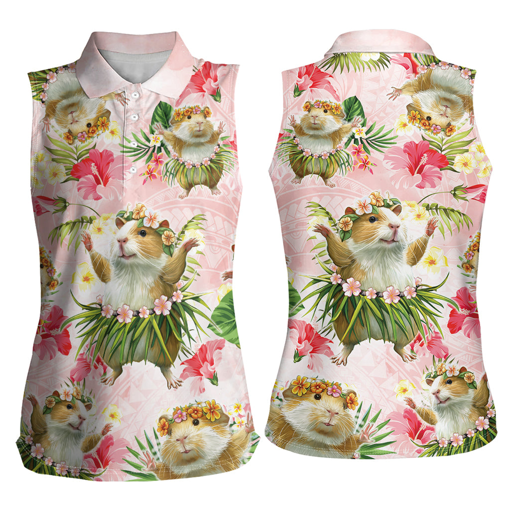 Hawaii Guinea Hula Pig Women Sleeveless Polo Shirt Funny Tropical Style