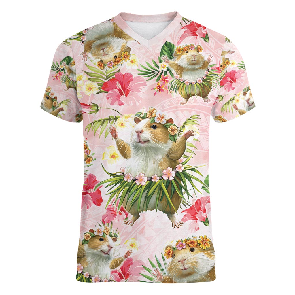 Hawaii Guinea Hula Pig Women V-Neck T-Shirt Funny Tropical Style