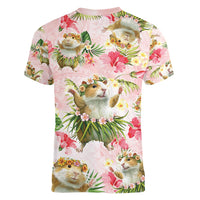 Hawaii Guinea Hula Pig Women V-Neck T-Shirt Funny Tropical Style
