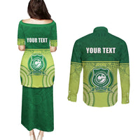 Personalised Ballantine Memorial School Couples Matching Puletasi and Long Sleeve Button Shirt With Fijian Tapa Pattern