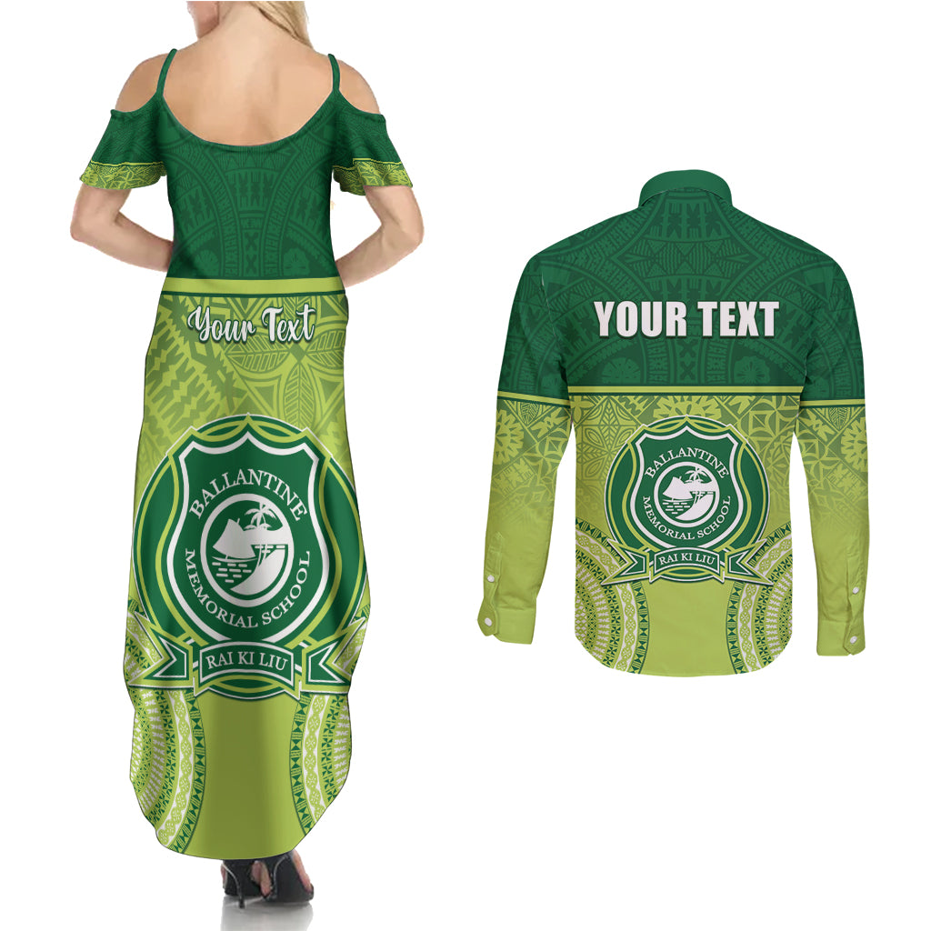 Personalised Ballantine Memorial School Couples Matching Summer Maxi Dress and Long Sleeve Button Shirt With Fijian Tapa Pattern
