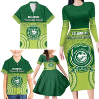 Personalised Ballantine Memorial School Family Matching Long Sleeve Bodycon Dress and Hawaiian Shirt With Fijian Tapa Pattern LT05 - Polynesian Pride