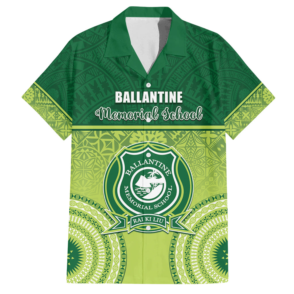 Personalised Ballantine Memorial School Family Matching Long Sleeve Bodycon Dress and Hawaiian Shirt With Fijian Tapa Pattern LT05 Dad's Shirt - Short Sleeve Green - Polynesian Pride