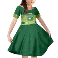 Personalised Ballantine Memorial School Family Matching Mermaid Dress and Hawaiian Shirt With Fijian Tapa Pattern LT05 Daughter's Dress Green - Polynesian Pride