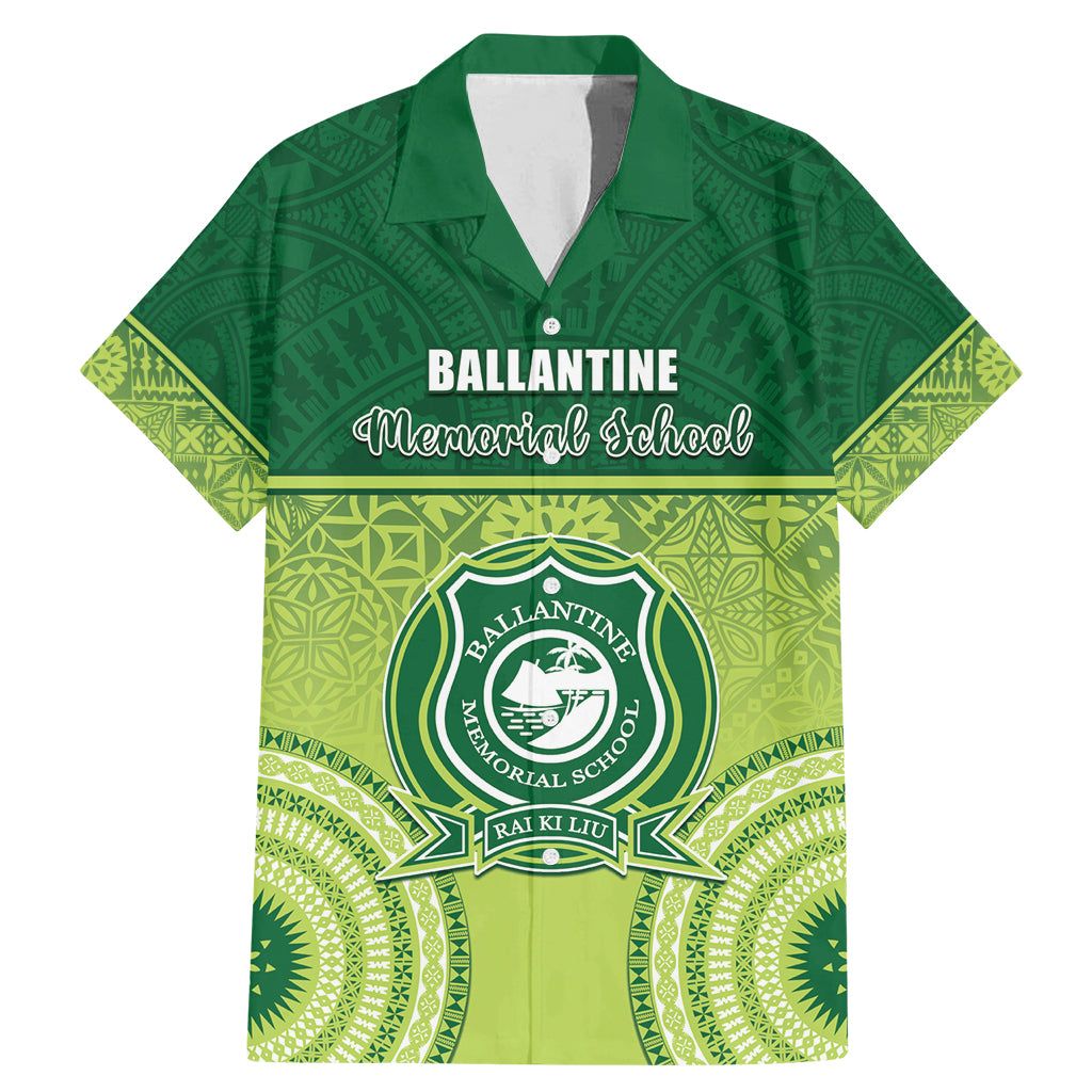 Personalised Ballantine Memorial School Family Matching Mermaid Dress and Hawaiian Shirt With Fijian Tapa Pattern LT05 Dad's Shirt - Short Sleeve Green - Polynesian Pride