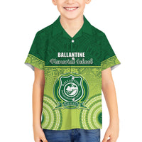 Personalised Ballantine Memorial School Family Matching Off The Shoulder Long Sleeve Dress and Hawaiian Shirt With Fijian Tapa Pattern LT05 Son's Shirt Green - Polynesian Pride